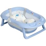 ZONEKIZ Vaschetta Bagnetto Pieghevole Bambini 0-6 Anni con Cuscino e 2 Ripiani, 83x48x23.5 cm, Blu e Bianco