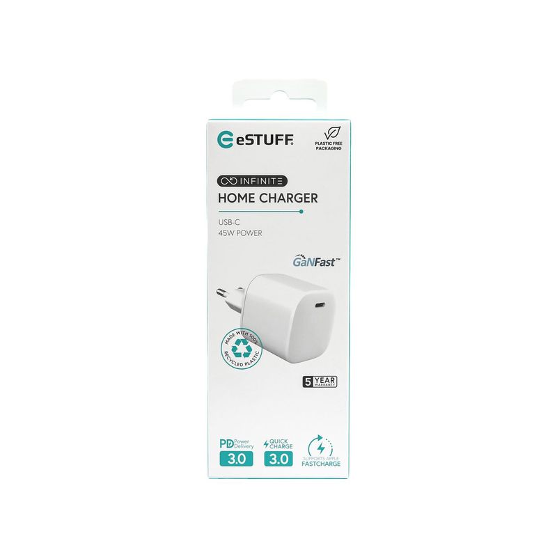 eSTUFF-ES637045-Caricabatterie-per-dispositivi-mobili-Smartphone-Bianco-AC-Ricarica-rapida-Interno--INFINITE-USB-C-Charg