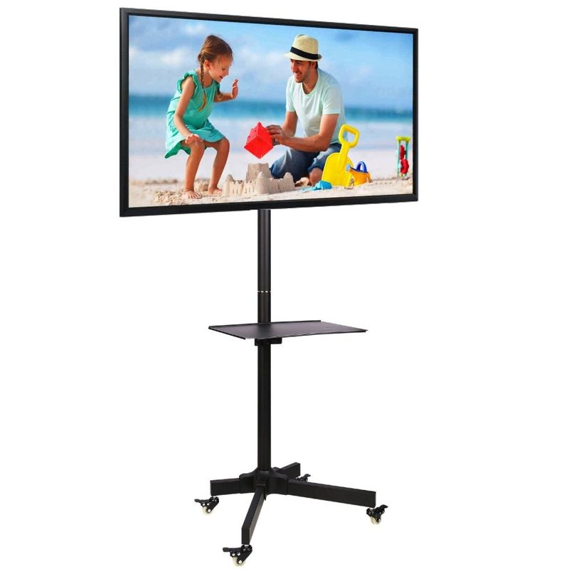 Carrello-TV-rigido--fino-a-VESA-400-x-400-mm--adatto-da-58-cm---23-pollici-a-140-cm---55-pollici--Colore-nero--Con-ripia