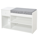 HOMCOM Panca Scarpiera con Cuscino, Cassetto e 3 Vani Aperti in Legno, 81x31.5x49cm, Bianco