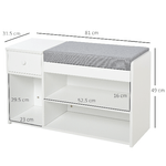 HOMCOM-Panca-Scarpiera-con-Cuscino-Cassetto-e-3-Vani-Aperti-in-Legno-81x31.5x49cm-Bianco