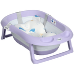 ZONEKIZ Vaschetta Bagnetto Pieghevole Bambini 0-6 Anni con Cuscino e 2 Ripiani, 83x48x23.5 cm, Viola e Bianco