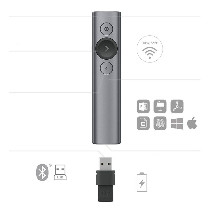 Logitech-Spotlight-puntatore-wireless-Bluetooth-RF-Grigio