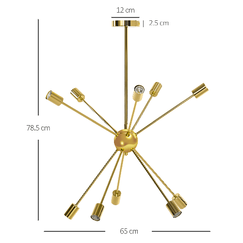 HOMCOM-Lampada-a-Sospensione-in-Metallo-Oro-con-10-Luci-per-Cucina-Soggiorno-e-Camera-da-Letto-65x65x78.5-cm