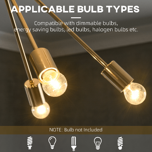 HOMCOM-Lampada-a-Sospensione-in-Metallo-Oro-con-10-Luci-per-Cucina-Soggiorno-e-Camera-da-Letto-65x65x78.5-cm