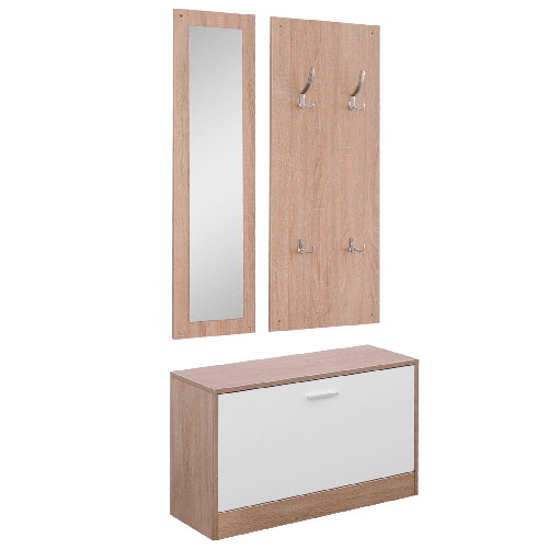HOMCOM-Mobile-per-Ingresso-in-Legno-Set-3-Pezzi-con-Scarpiera-Appendiabiti-e-Specchio-80x27x46.5cm---Color-Legno