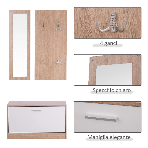 HOMCOM-Mobile-per-Ingresso-in-Legno-Set-3-Pezzi-con-Scarpiera-Appendiabiti-e-Specchio-80x27x46.5cm---Color-Legno