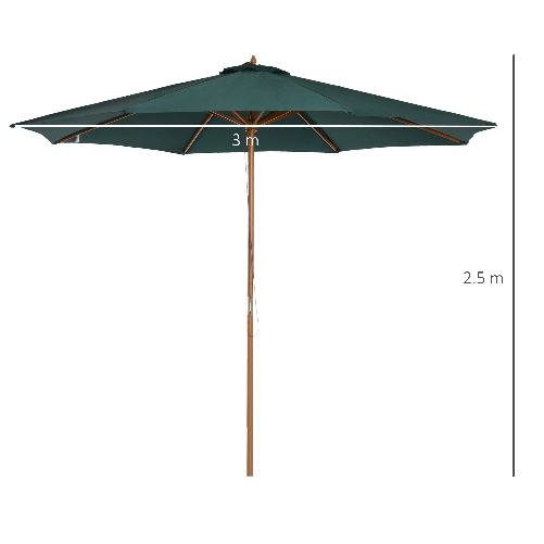 Outsunny-Ombrellone-da-Giardino-3x2.5-m-con-Apertura-a-Corda-8-Stecche-in-Legno-e-Poliestere-Verde-Scuro