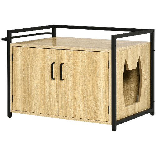 PawHut-Mobile-Lettiera-per-Gatti-con-2-Ante-e-Ingresso-Laterale-82.3x51x54cm-Color-Legno-e-Nero