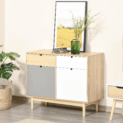 HOMCOM-Mobiletto-Multiuso-Stile-Nordico-Armadietto-Due-Ante-con-Cassetti-per-Cucina-e-Ingresso-100x40x79.5cm-Multicolore
