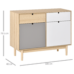HOMCOM-Mobiletto-Multiuso-Stile-Nordico-Armadietto-Due-Ante-con-Cassetti-per-Cucina-e-Ingresso-100x40x79.5cm-Multicolore