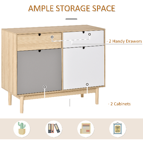 HOMCOM-Mobiletto-Multiuso-Stile-Nordico-Armadietto-Due-Ante-con-Cassetti-per-Cucina-e-Ingresso-100x40x79.5cm-Multicolore