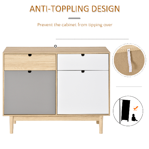 HOMCOM-Mobiletto-Multiuso-Stile-Nordico-Armadietto-Due-Ante-con-Cassetti-per-Cucina-e-Ingresso-100x40x79.5cm-Multicolore