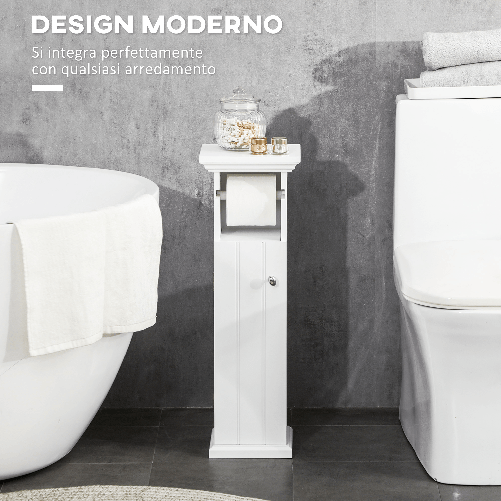 kleankin-Mobile-Bagno-con-Porta-Carta-Igienica-e-Armadietto-in-Legno-MDF-21.5x17.8x66.5cm-Bianco