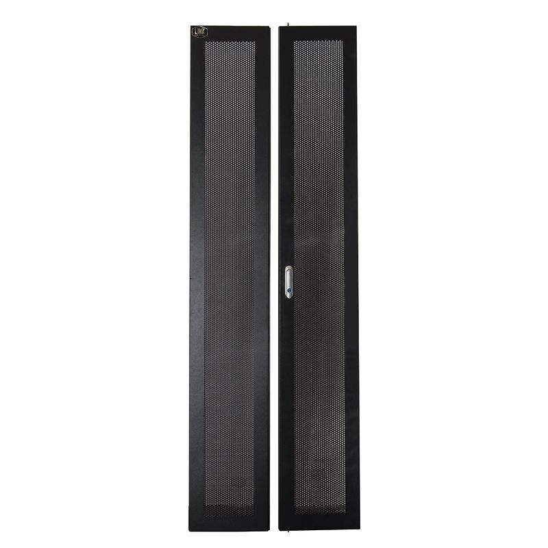 PORTA-IN-METALLO-TRAFORATA-NERA-A-2-ANTE-PER-ARMADI-LINK-42U-LARGHEZZA-600MM-CON-SERRATURA