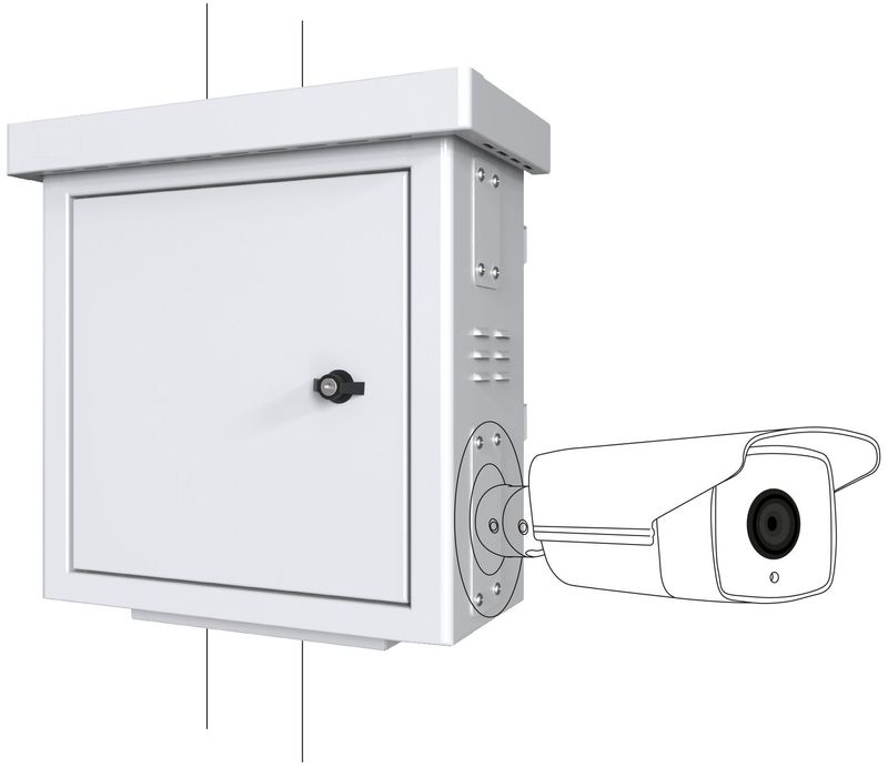 Lanview-RCCTV001-rack-0U-Bianco--Mini-Radius-Pole-Mounted---CCTV-Cabinet-For-4-cameras---450-x-250-x-500mm---White---War