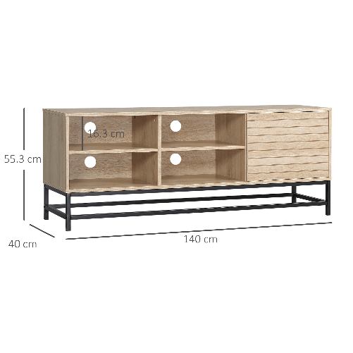 HOMCOM-Mobile-TV-Moderno-per-TV-max-60--in-MDF-e-Acciaio-con-4-Ripiani-Aperti-e-Armadietto-a-2-Livelli-140x40x55.3-cm