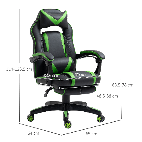 Vinsetto-Sedia-da-Gaming-Economica-Poltrona-Reclinabile-Con-Poggiapiedi-Regolabile-In-Altezza-Rotelle-Tessuto-71.5-×-68-×-114-123.5cm-Verde