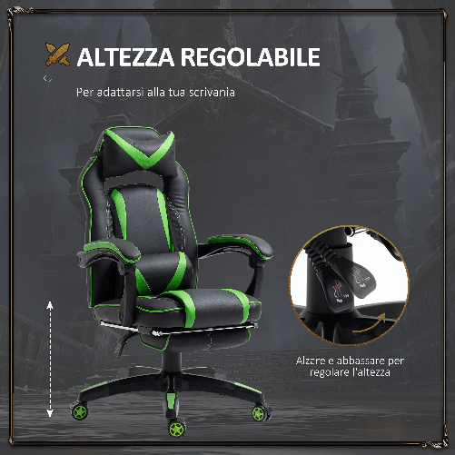 Vinsetto-Sedia-da-Gaming-Economica-Poltrona-Reclinabile-Con-Poggiapiedi-Regolabile-In-Altezza-Rotelle-Tessuto-71.5-×-68-×-114-123.5cm-Verde
