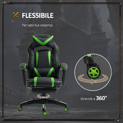 Vinsetto-Sedia-da-Gaming-Economica-Poltrona-Reclinabile-Con-Poggiapiedi-Regolabile-In-Altezza-Rotelle-Tessuto-71.5-×-68-×-114-123.5cm-Verde