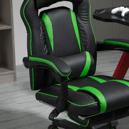 Vinsetto-Sedia-da-Gaming-Economica-Poltrona-Reclinabile-Con-Poggiapiedi-Regolabile-In-Altezza-Rotelle-Tessuto-71.5-×-68-×-114-123.5cm-Verde