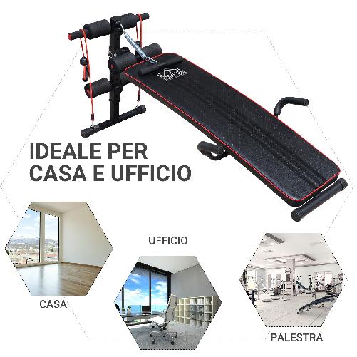 HOMCOM-Panca-Multifunzione-per-Allenamento-a-Casa-Panca-Addominali-Inclinazione-con-Votagore-a-molla-e-Schienale-Regolabile-e-2-Corde-Elastiche-55.5-x-137.5-cm-Nero