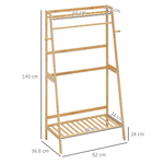 HOMCOM-Appendiabiti-da-Terra-in-Bambu-con-2-Ganci-Laterali-e-2-Ripiani-Inferiori-Aperti-82x36.8x140-cm-color-Legno