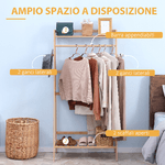 HOMCOM-Appendiabiti-da-Terra-in-Bambu-con-2-Ganci-Laterali-e-2-Ripiani-Inferiori-Aperti-82x36.8x140-cm-color-Legno