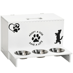 PawHut Set 3 Ciotole per Cani da 500ml con Spazio a Scomparsa e Supporto in MDF e Acciaio Inox, 57x53x37.5 cm, Bianco