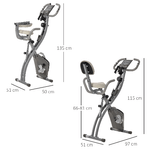HOMCOM-Cyclette-Pieghevole-2-in-1-Resistenza-Magnetica-Regolabile-8-Livelli-Bici-da-Fitness-con-Sensore-di-Frequenza-Cardiaca-Elastici-per-Braccia-Schermo-LCD-Volano-2.5kg-Grigio