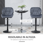 HOMCOM-Set-2-Sgabelli-da-Bar-con-Altezza-Regolabile-Base-in-Metallo-Seduta-in-Velluto-Sgabelli-Cucina-Alti-Girevole-con-Schienale-e-Poggiapiedi-51.5x57.5x93-114.5cm-Grigio