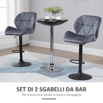 HOMCOM-Set-2-Sgabelli-da-Bar-con-Altezza-Regolabile-Base-in-Metallo-Seduta-in-Velluto-Sgabelli-Cucina-Alti-Girevole-con-Schienale-e-Poggiapiedi-51.5x57.5x93-114.5cm-Grigio