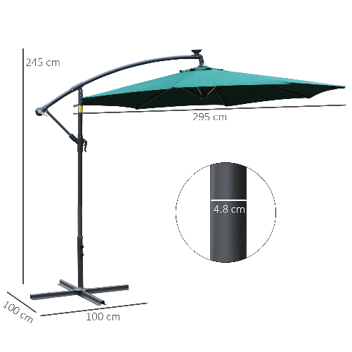 Outsunny-Ombrellone-da-Giardino-Ø3x2.5-m-a-Braccio-con-Manovella-e-8-Strisce-LED-a-Energia-Solare-Verde