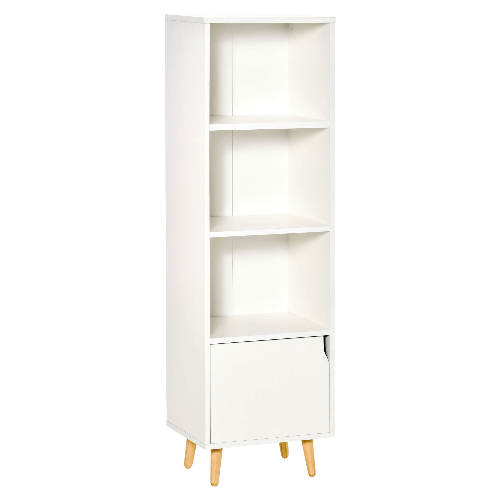 HOMCOM-Scaffale-Libreria-con-3-Ripiani-e-1-Armadietto-in-Legno-40x30x129.5cm---Bianco