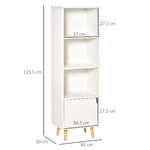 HOMCOM-Scaffale-Libreria-con-3-Ripiani-e-1-Armadietto-in-Legno-40x30x129.5cm---Bianco