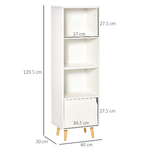 HOMCOM-Scaffale-Libreria-con-3-Ripiani-e-1-Armadietto-in-Legno-40x30x129.5cm---Bianco