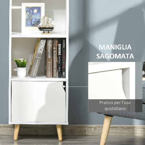 HOMCOM-Scaffale-Libreria-con-3-Ripiani-e-1-Armadietto-in-Legno-40x30x129.5cm---Bianco