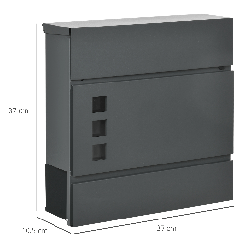 HOMCOM-Cassetta-Postale-in-Acciaio-Zincato-con-3-Fessure-e-2-Chiavi-di-Sicurezza-37x10.5x37-cm-Grigio