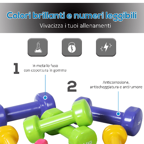 HOMCOM-Manubri-Pesi-Set-Manubri-Palestra-da-10kg-con-Valigetta-4-Paia-di-Manubri-Colorati--2x0.5kg-2x1kg-2x1.5kg-2x2kg-