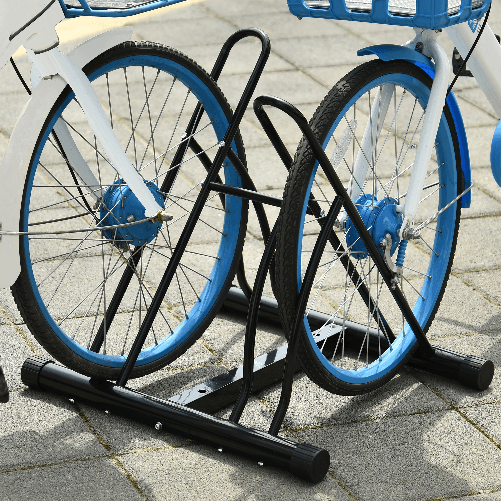 HOMCOM-Rastrelliera-da-Terra-per-2-Biciclette-con-Pneumatici-fino-6.5-cm-Telaio-Orientabile-in-Acciaio-Nero-60x54x57cm