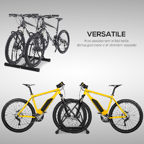 HOMCOM-Rastrelliera-da-Terra-per-2-Biciclette-con-Pneumatici-fino-6.5-cm-Telaio-Orientabile-in-Acciaio-Nero-60x54x57cm