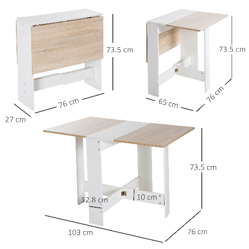 HOMCOM-Tavolo-da-Pranzo-Allungabile-Tavolo-Pieghevole-in-Legno-103×76×73.5cm-Rovere-Bianco