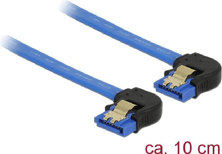 Cavo-Delock-Presa-SATA-6-Gb-s-angolata-sotto--Presa-SATA-angolata-sotto-10-cm-blu-con-clip-dorate--85094-