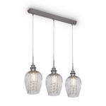 Lampadario-Contemporaneo-Blues-Metallo-Nichel-3-Luci-Diffusori-Vetro-Trasparente