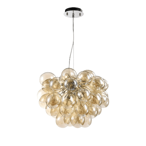 Lampadario-Contemporaneo-Baldo-Metallo-Nichel-8-Luci-Diffusori-Cognac