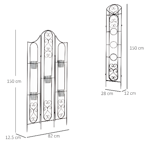 Outsunny-Portapiante-Verticale-Pieghevole-con-5-Vasi-da-Esterno-in-Metallo-82x12.5x150cm-Nero