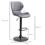 HOMCOM-Set-di-2-Sgabelli-da-Bar-Alti-in-Velluto-Imbottiti-con-Altezza-Regolabile--Sgabelli-Cucina-Girevoli-con-Schienale-e-Poggiapiedi-47x51.5x94-114cm-Grigio