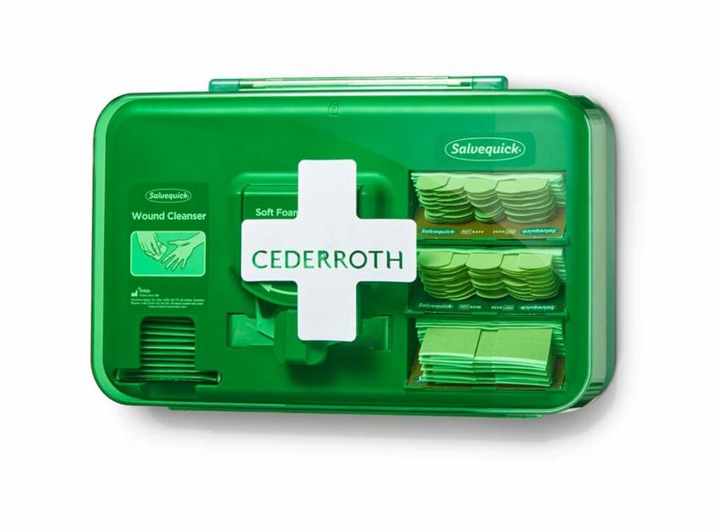 Dispenser-per-la-cura-delle-ferite-Cederroth---Include-diverse-misure-di-medicazioni-beige-salviette-per-ferite-e-bende-autoadesive