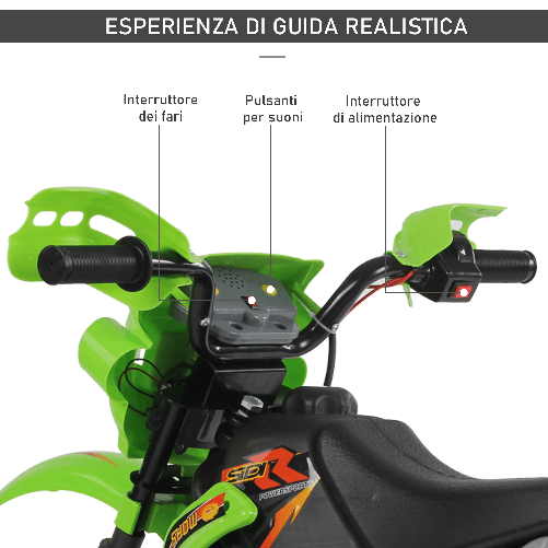 HOMCOM-Moto-Cross-Elettrica-con-Rotelle-Verde-per-Bambini-3-anni-e-piu-Batteria-6V-Velocita-2.5km-h-102-x-53-x-66cm