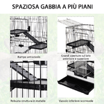 PawHut-Gabbia-a-3-Piani-in-Metallo-con-Vassoio-per-Roditori-Conigli-e-Furetti-con-4-Ruote-81.2x52.7x114cm-Nera